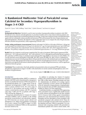 Article a Randomized Multicenter Trial of Paricalcitol Versus Calcitriol For