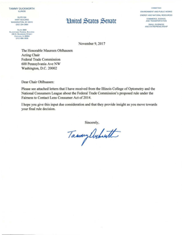 Letter from Senator Tammy Duckworth of the United States