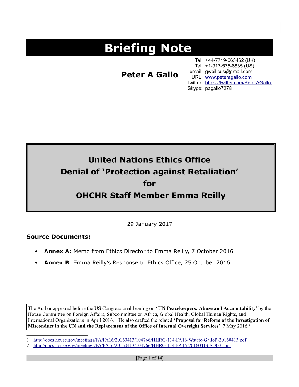 OHCHR Retaliation Briefing