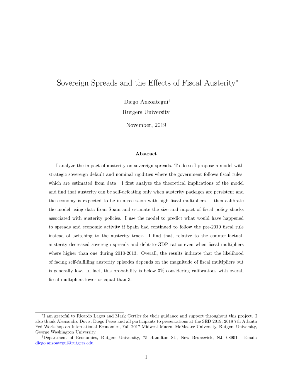 Sovereign Spreads and the Effects of Fiscal Austerity