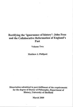 Volume Two Matthew J. Phillpott Dissertation Submitted in Part-Fulfilment of the Requirements for the Degree of Doctor of Philos