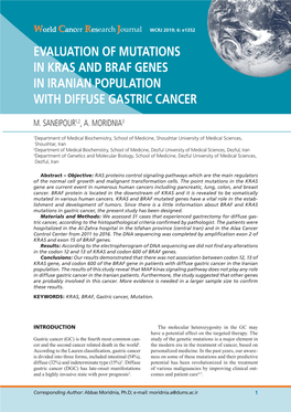 Evaluation of Mutations in Kras and Braf Genes in Iranian Population with Diffuse Gastric Cancer