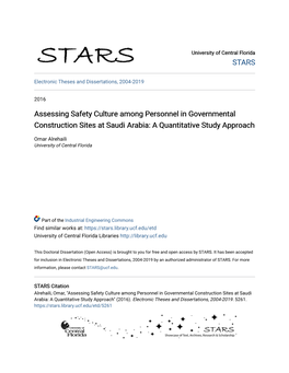 Assessing Safety Culture Among Personnel in Governmental Construction Sites at Saudi Arabia: a Quantitative Study Approach