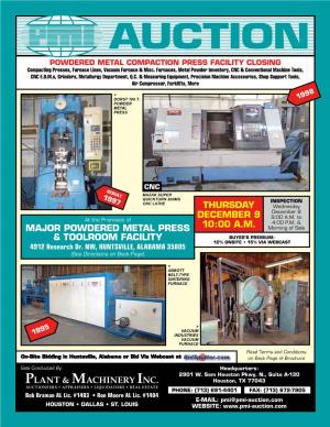 AUCTION POWDERED METAL COMPACTION PRESS FACILITY CLOSING Compacting Presses, Furnace Lines, Vacuum Furnace & Misc