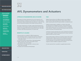 AVL Dynamometers and Actuators Dynamometerse-Motor Test Systems and Actuators Power Electronics Vehicletest Systems Testbeds APPROACH DYNAMOMETERS and ACTUATORS TASK