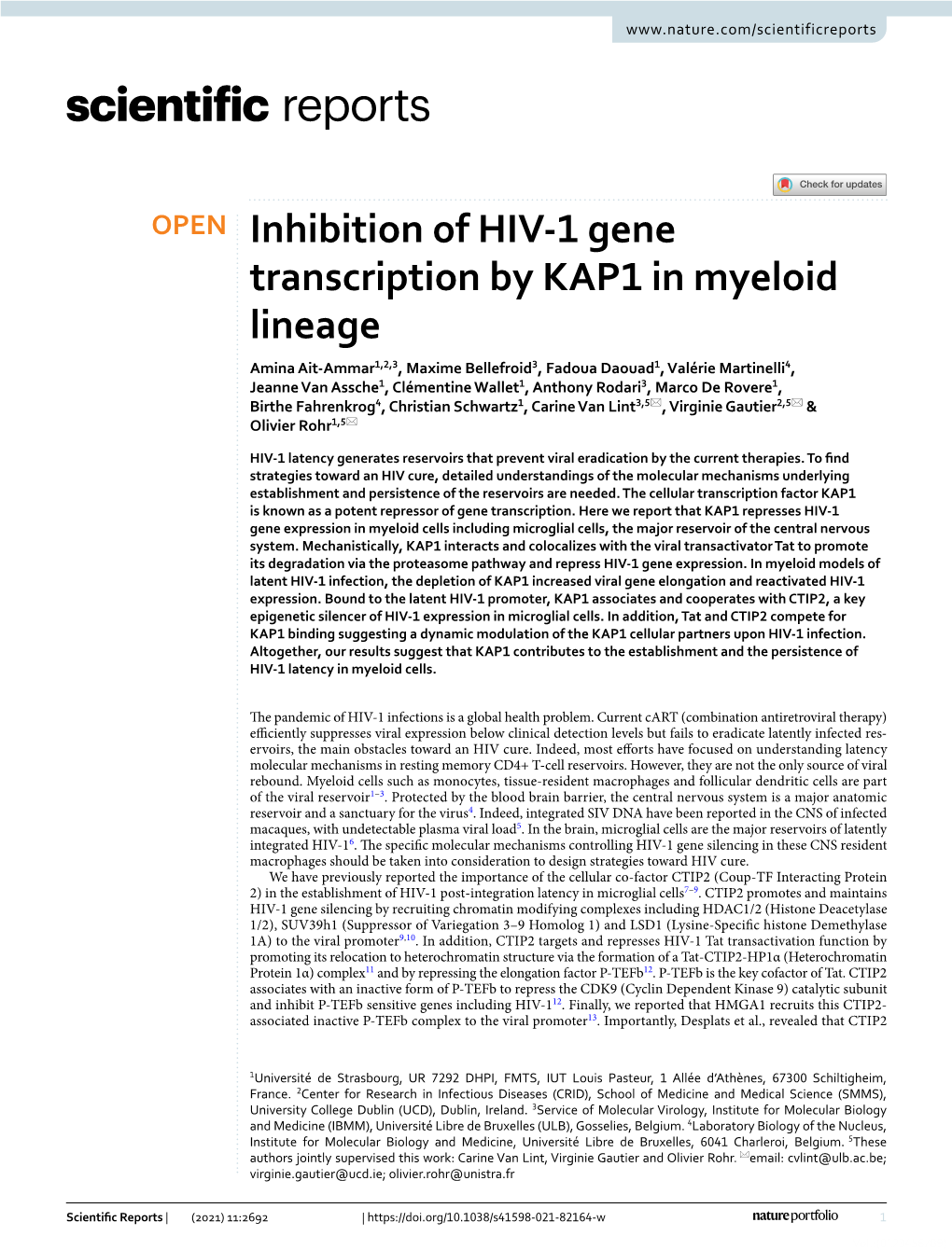 Inhibition of HIV-1 Gene Transcription by KAP1 in Myeloid Lineage