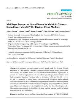 Multilayer Perceptron Neural Networks Model for Meteosat Second Generation SEVIRI Daytime Cloud Masking
