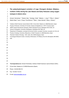 During the Late Glacial and Early Holocene Using Oxygen 3 Isotopes in Diatom Silica 4 5 Armand Hernández,1* Roberto Bao,2 Santiago Giralt,1 Melanie J