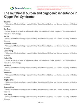 The Mutational Burden and Oligogenic Inheritance in Klippel-Feil Syndrome