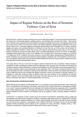 Impact of Regime Policies on the Rise of Sectarian Violence: Case of Syria Written by Ondrej Palicka