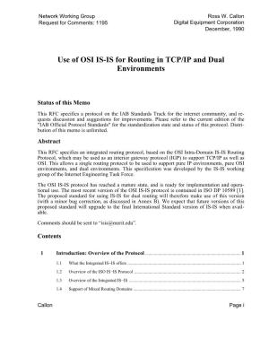 Use of OSI IS-IS for Routing in TCP/IP and Dual Environments