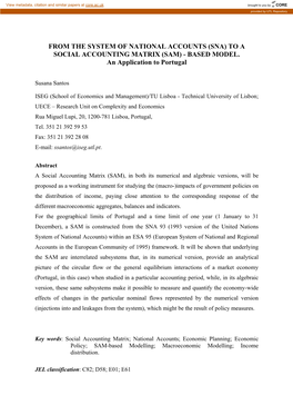 From the System of National Accounts (Sna) to a Social Accounting Matrix (Sam) - Based Model