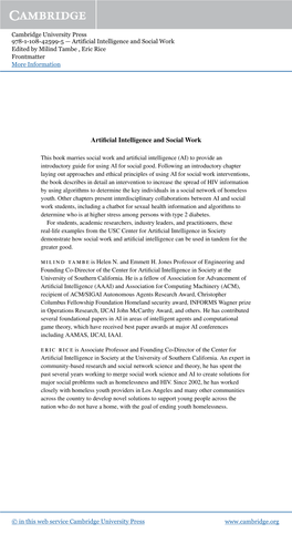 Artificial Intelligence and Social Work Edited by Milind Tambe , Eric Rice Frontmatter More Information