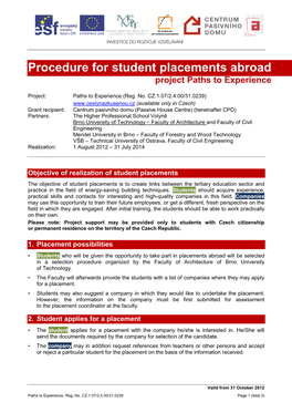 Procedure for Student Placements Abroad Project Paths to Experience