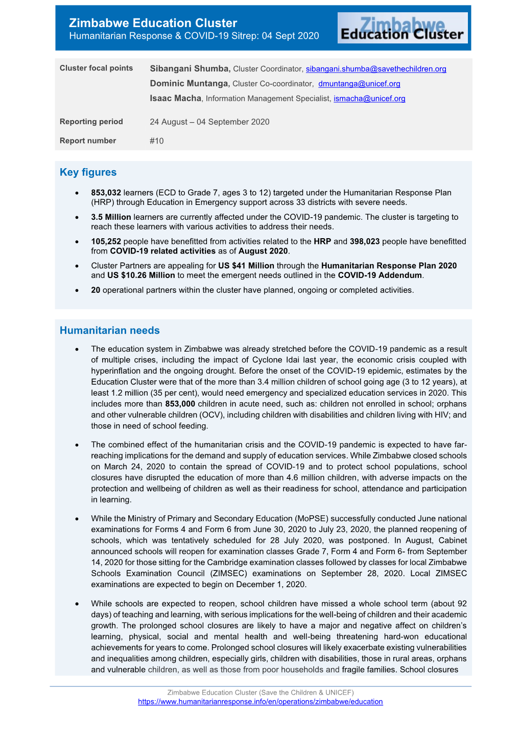 ZIM Education Cluster Situational Report 04