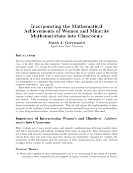 Incorporating the Mathematical Achievements of Women and Minority Mathematicians Into Classrooms Sarah J