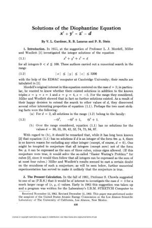 Solutions of the Diophantine Equation X* + Ys = Z3 - D