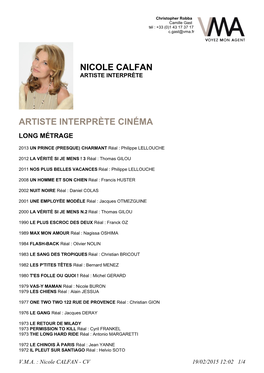 Nicole Calfan Artiste Interprète Cinéma