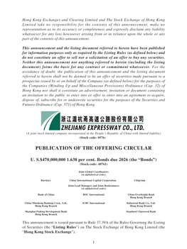 Publication of the Offering Circular