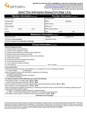 Saizen Prior Authorization Request Form (Page 1 of 4) DO NOT COPY for FUTURE USE