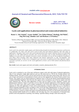 729-735 Review Article Lactic Acid Applications in Pharmaceutic