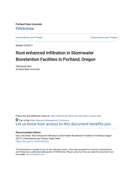 Root-Enhanced Infiltration in Stormwater Bioretention Facilities in Portland, Oregon