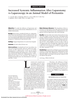 Increased Systemic Inflammation After Laparotomy Vs Laparoscopy in an Animal Model of Peritonitis