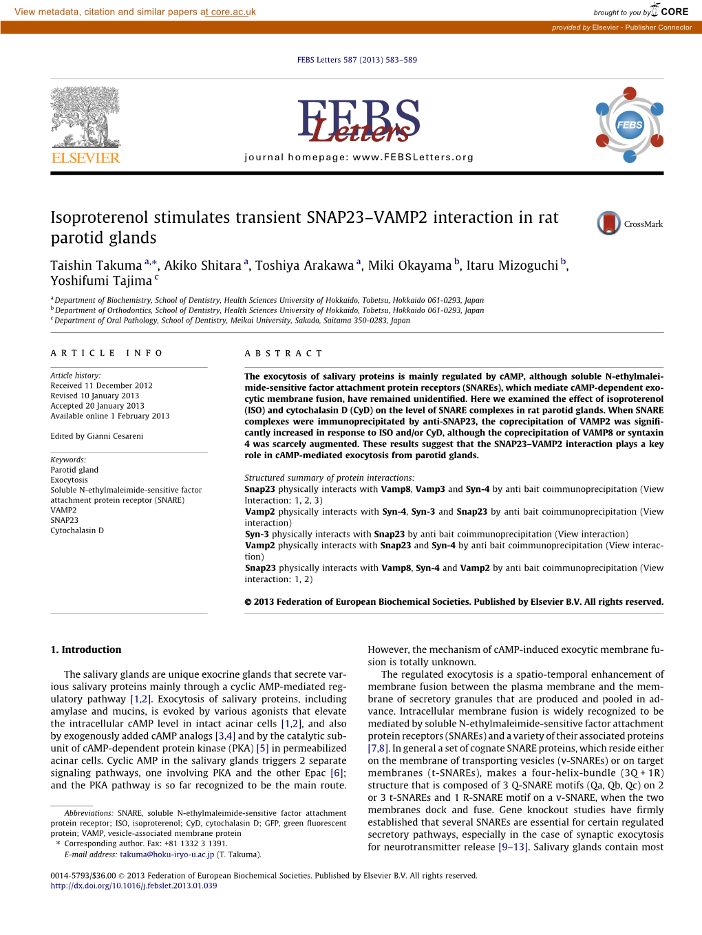 Isoproterenol Stimulates Transient SNAP23–VAMP2 Interaction in Rat