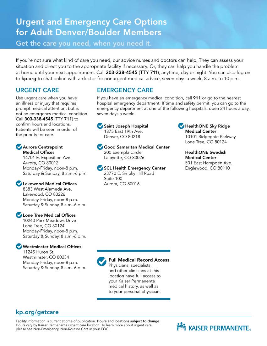 Denver/Boulder Urgent and Emergency Care Options