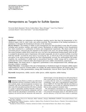 Hemeproteins As Targets for Sulfide Species