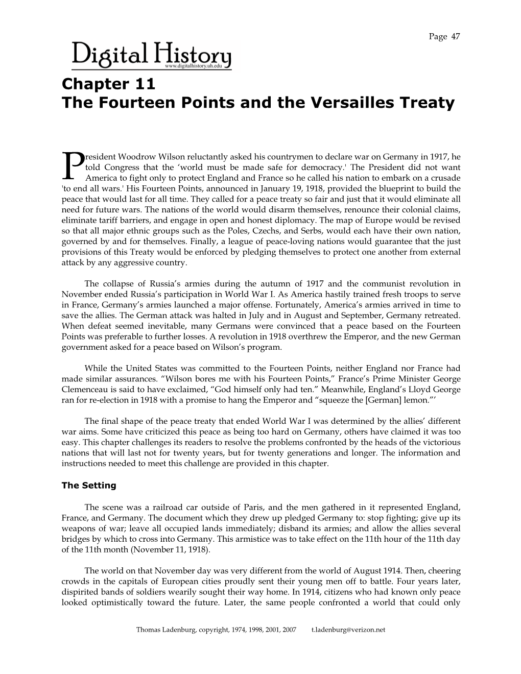 Chapter 11 the Fourteen Points and the Versailles Treaty
