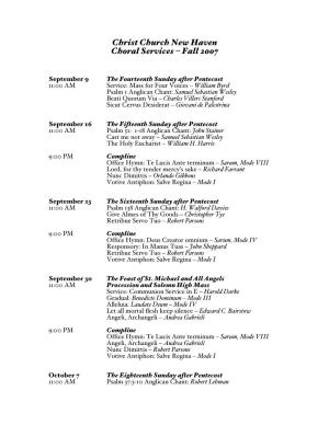 Christ Church New Haven Choral Services – Fall 2007