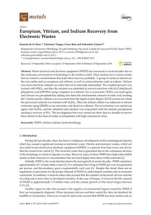 Europium, Yttrium, and Indium Recovery from Electronic Wastes