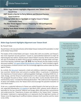 Biden-Suga Summit Highlights Alignment Over Taiwan Strait KMT
