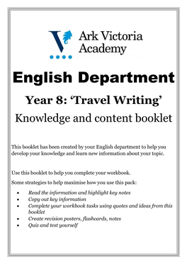 English Department Year 8: ‘Travel Writing’ Knowledge and Content Booklet