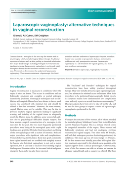 Laparoscopic Vaginoplasty: Alternative Techniques in Vaginal Reconstruction