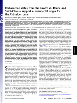 Radiocarbon Dates from the Grotte Du Renne and Saint-Césaire Support a Neandertal Origin for the Châtelperronian