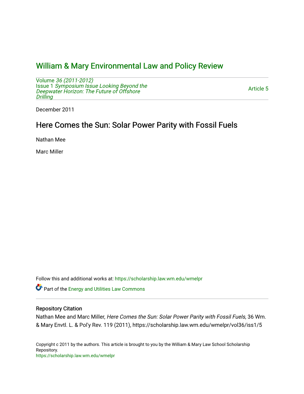 Solar Power Parity with Fossil Fuels