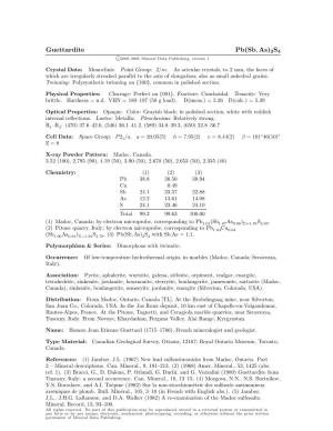 Guettardite Pb(Sb, As)2S4 C 2001-2005 Mineral Data Publishing, Version 1