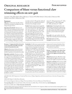 Comparison of Blunt Versus Functional Claw Trimming Effects on Sow Gait