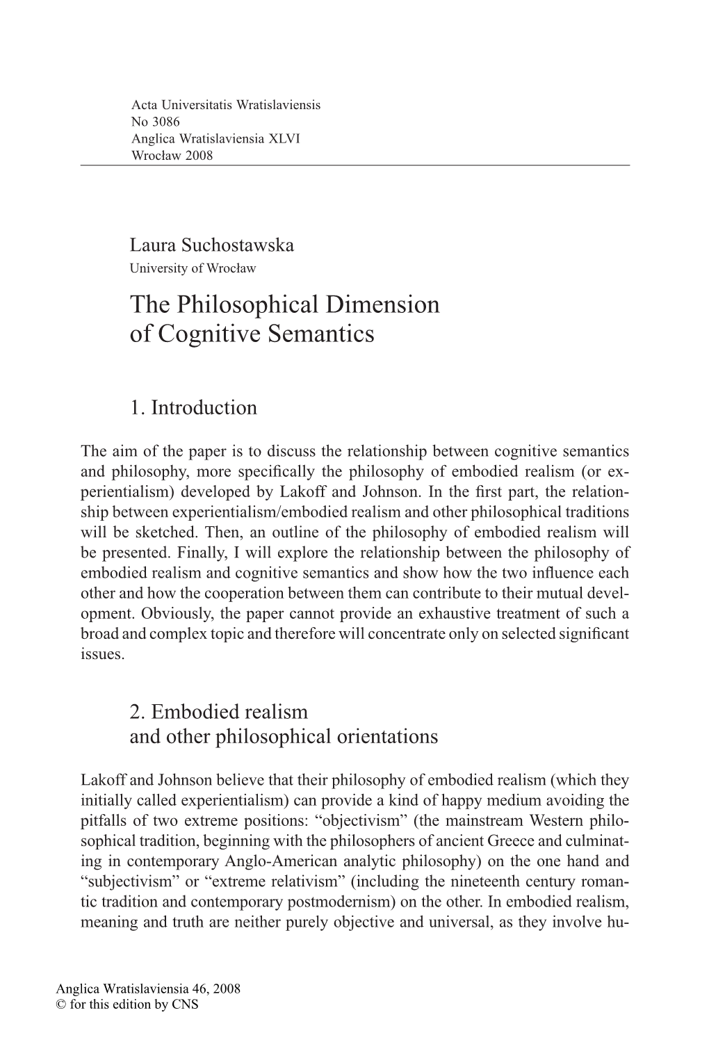 The Philosophical Dimension of Cognitive Semantics
