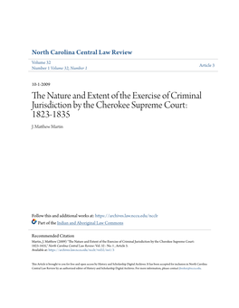 The Nature and Extent of the Exercise of Criminal Jurisdiction by the Cherokee Supreme Court: 1823-1835
