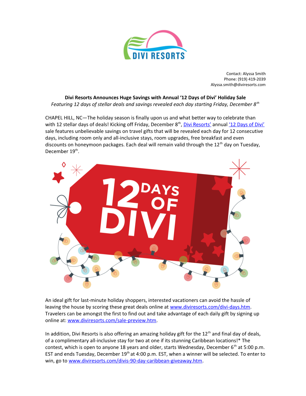 Divi Resorts Announces Huge Savings with Annual 12 Days of Divi Holiday Sale