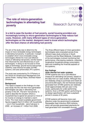 The Role of Micro-Generation Technologies in Alleviating Fuel