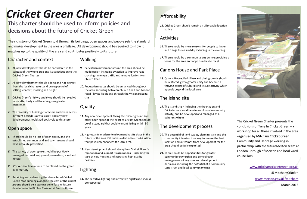 Cricket Green Charter Affordability