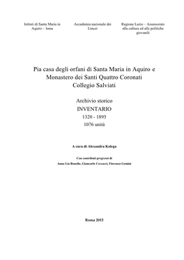 Pia Casa Degli Orfani Di Santa Maria in Aquiro E Monastero Dei Santi Quattro Coronati Collegio Salviati