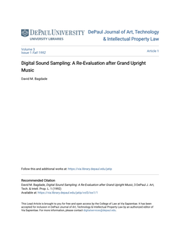 Digital Sound Sampling: a Re-Evaluation After Grand Upright Music
