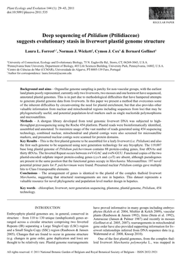 Suggests Evolutionary Stasis in Liverwort Plastid Genome Structure