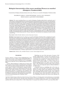 Biological Characteristics of the Cassava Mealybug Phenacoccus Manihoti (Hemiptera: Pseudococcidae)