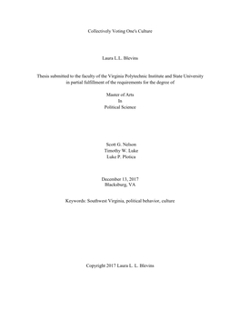 Collectively Voting One's Culture Laura L.L. Blevins Thesis Submitted